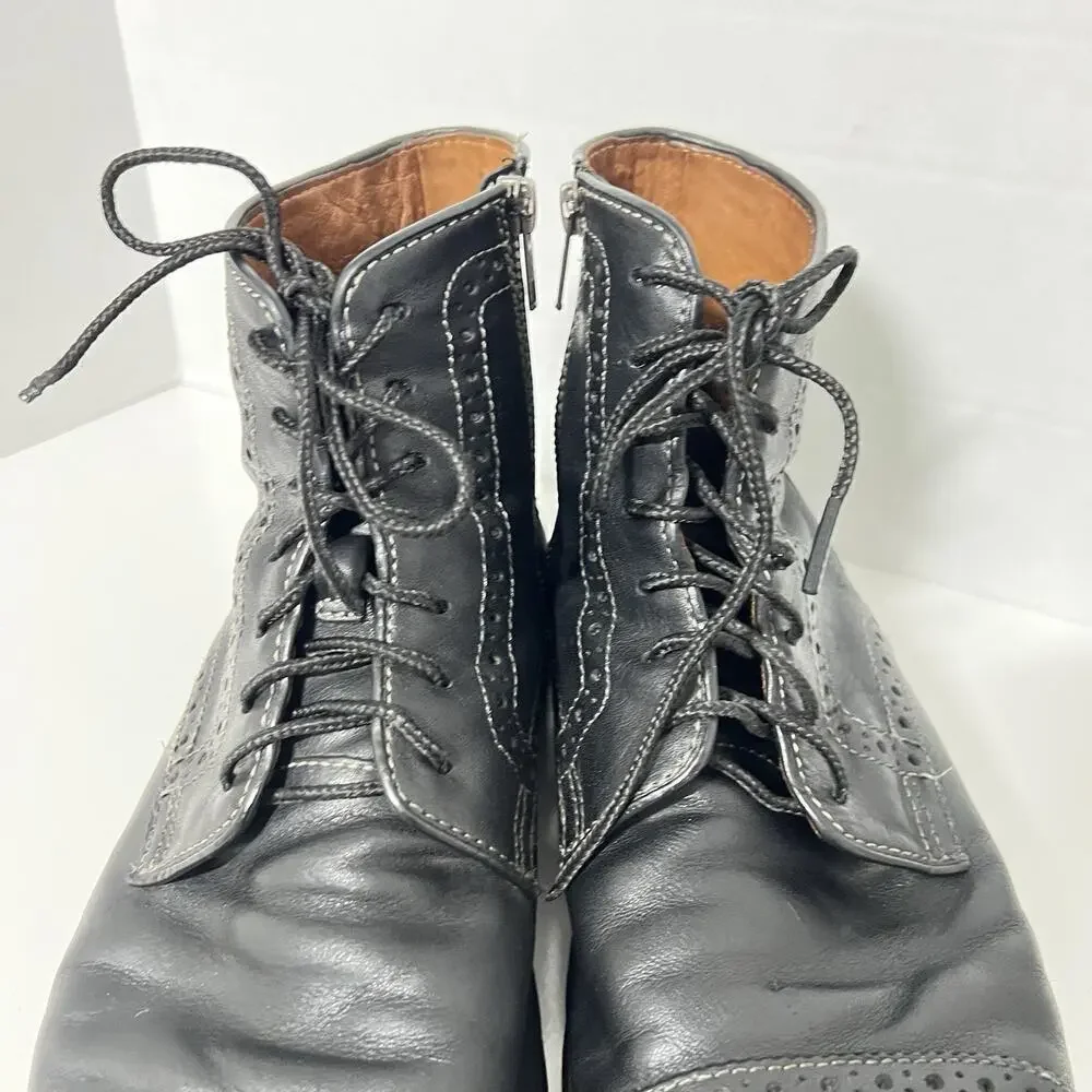 Johnston Murphy Men Warner Cap Toe Chukka Black Zip Leather Boots 10.5 Zip Laces